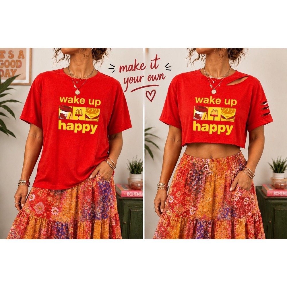 McDonald's Wake Up Happy Graphic T-Shirt Red XL Retro Y2K Fast Food Tee